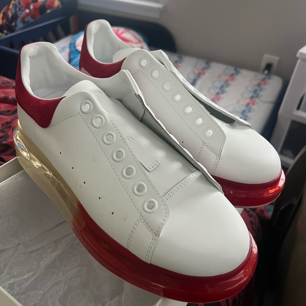 Alexander McQueen White and Red Sneakers with Transparent Sole